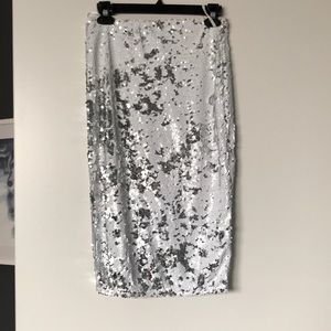 River island white-silver sequin pencil skirt